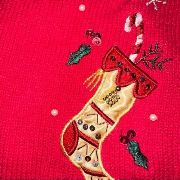 VINTAGE Ugly Christmas Sweater Vest Stockings Sequins Embroidered Beaded - Picture 3 of 8